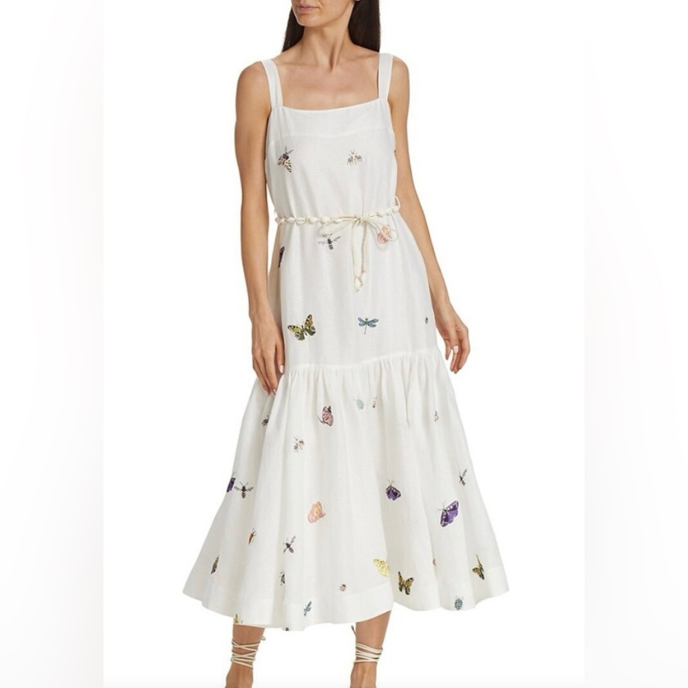 Zimmermann Jeannie Embroidered Linen Midi-Dress Size 0